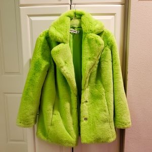 Green faux fur coat